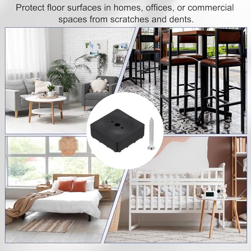 uxcell 8pcs Screw-On Furniture Pads,Large Square PVC,1.18" Wx0.43 H,Black - color: Black