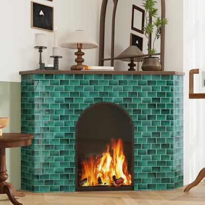 CRE8TIVE 16 Sheets Peel and Stick Subway Tile Green Backsplash Tiles for Kitchen Peel and Stick Tile Stickers Waterproof 12"x12" Renter Friendly Back Splash Stick on Tiles for Bathroom Wall Fireplace - size: 12"x12" (16-Sheets)
