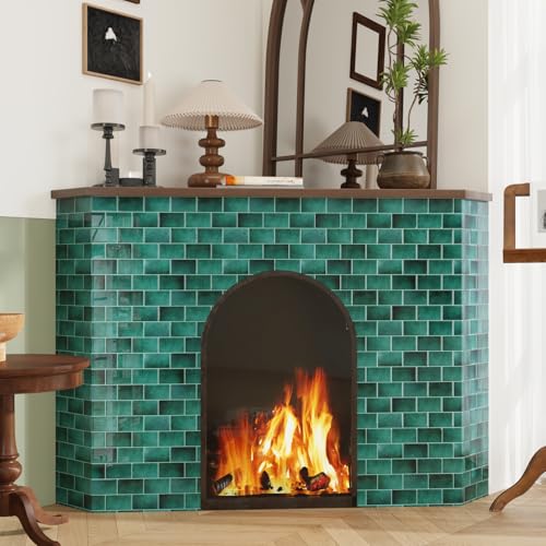 CRE8TIVE 4 Sheets Green Subway Tile Peel and Stick Backsplash for Kitchen Wall 12"x12" 3D Stone Wall Tiles Adhesive Stick on Backsplash Peel and Stick Shower Tile Waterproof for Bathroom Laundry Room - size: 12"x12" (4-Sheets)