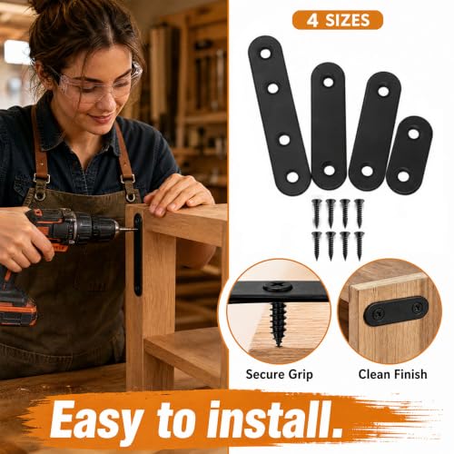 30 Sets Stainless Steel Straight Bracket Kit - 36mm/46mm/56mm/76mm Flat Mending Plates with 72 Screws for Wood Repair, Furniture, Cabinets & DIY Projects