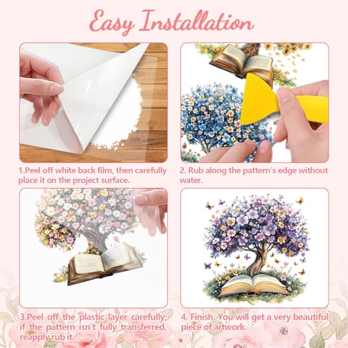 Peacoblue Book and Tree Rub On Transfers for Furniture Craft 6"x12" - style: Book and Flowering Tree