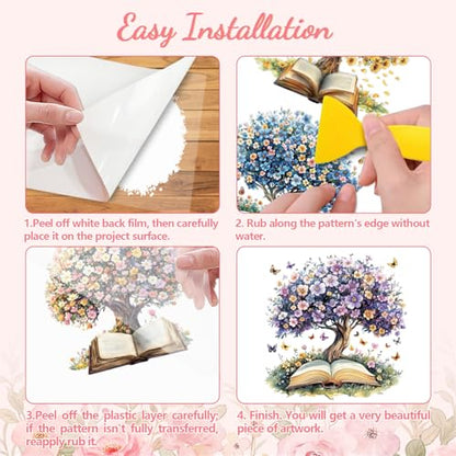 Peacoblue Book and Tree Rub On Transfers for Furniture Craft 6"x12" - style: Book and Flowering Tree