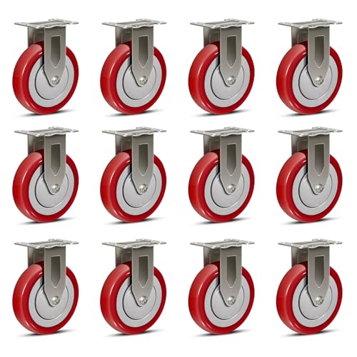 5" Caster Wheels Heavy Duty, Stainless Steel Casters for Cart, Each Industrial Polyurethane Caster Load 350 lbs (12 Rigid) - style: 12 Rigid
