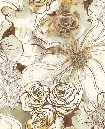 NextWall Harry & Grace Ink Rose Abstract Floral Peel and Stick Wallpaper (Ochre & Mocha) - color: Ochre & Mocha