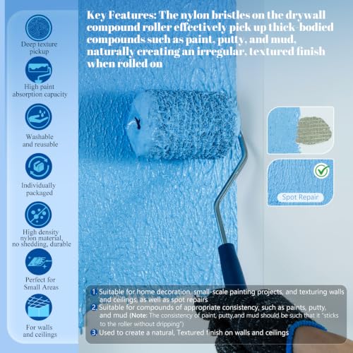 5 Pack 4 Inch Drywall Compound Roller Covers with Roller Frame - size: 4 Inch Textured Paint Roller Kit, 5 Pack
