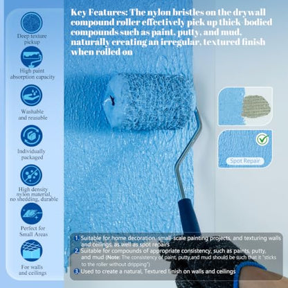 5 Pack 4 Inch Drywall Compound Roller Covers with Roller Frame - size: 4 Inch Textured Paint Roller Kit, 5 Pack