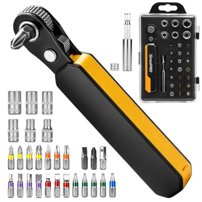 GRENPRO 30-in-1 Right Angle Screwdriver 36-Tooth Reversible Ratchet Set