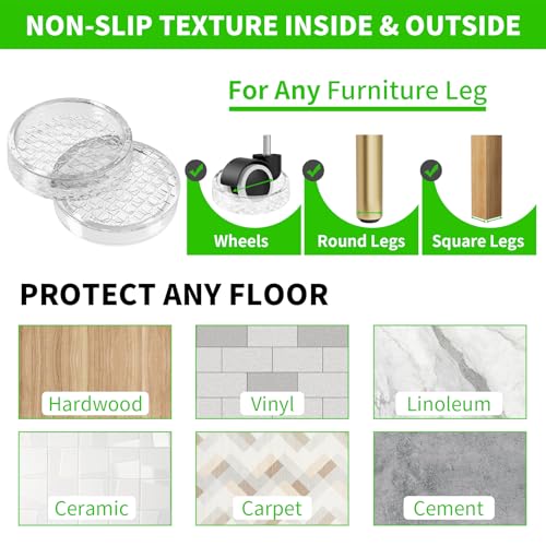 1.6" Round Rubber Furniture Caster Cups, 16 Pack Chair Coasters for Carpet - size: 1.6" 16pcs Clear