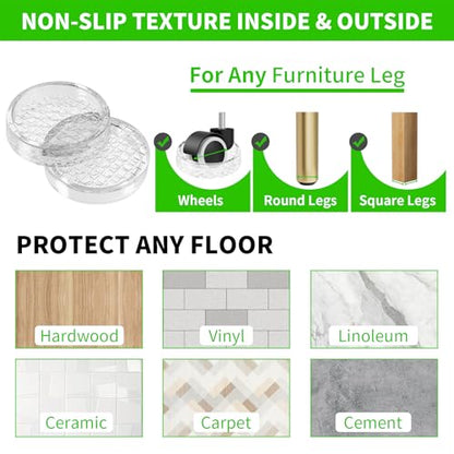 1.6" Round Rubber Furniture Caster Cups, 16 Pack Chair Coasters for Carpet - size: 1.6" 16pcs Clear