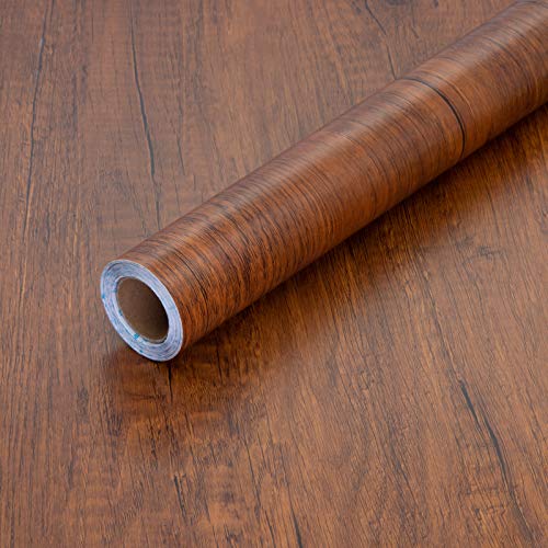 Peel and Stick Wood Grain Contact Paper for Old Furniture Kitchen Cabinets - color: Brown Red, size: 17.7" x 590"