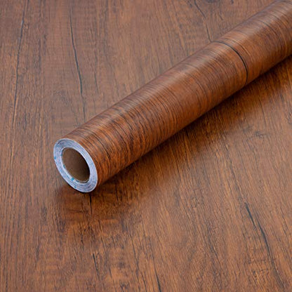 Peel and Stick Wood Grain Contact Paper for Old Furniture Kitchen Cabinets - color: Brown Red, size: 17.7" x 590"