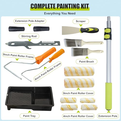 Paint Roller Kit with Extension Pole, 2 to 4FT