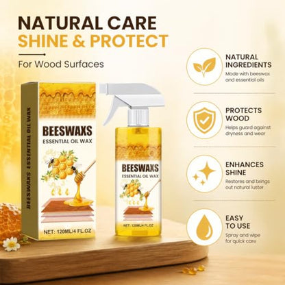 Beeswax Wood Polish Spray, Beeswax Essential Oil Wax for Furniture & Floor Cleaning, Restores Shine, Protects and Conditions Wood Surfaces