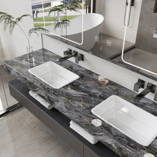 CRE8TIVE Dark Grey Gold Marble Contact Paper 12"x80" Glossy Slate Marble Wallpaper Peel and Stick Countertops Waterproof Self Adhesive Removable Wallpaper Marble Vinyl Wrap for Bathroom Cabinets Desks - color: Glossy Dark Grey Gold, size: 12" x 80"