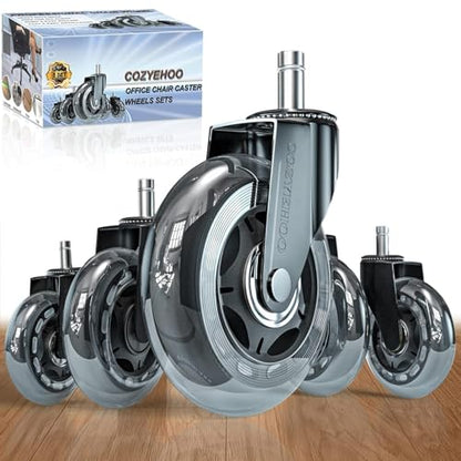 3 Inch Office Chair Wheels Rubber Chair Casters Replacement Heavy-Duty Computer Gaming Desk Caster Wheel, Set of 5