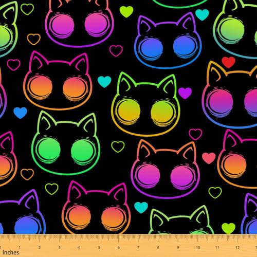 Rainbow Fabric By The Yard, Neon Cat Upholstery Fabric, Cartoon Cute Pet Decorative Fabric, Colorful Heart Pattern Waterproof Outdoor Fabric, Modern Abstract Upholstery and Home Accents, 10 Yards - color: Multi 05, size: 10 Yards
