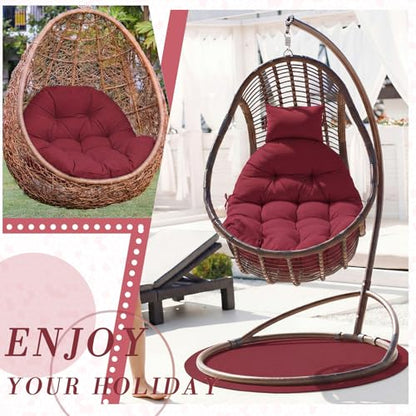 Tudomro Brick Red Waterproof Egg Chair Cushion with Pillow Filling 2.58 kg Replacement Rocking Wicker Chair Cushion 48" x 32" High Back Hanging Swing Hammock Pad Thicken for Outdoor Patio Garden - color: Brick Red