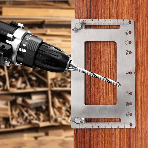 Cabinet Hole Drilling Template,Stainless Steel Professional Adjustable Hole Punch Locator - Portable Woodworking Accessories, Multifunctional Drill Template Guide for Enhanced Accuracy