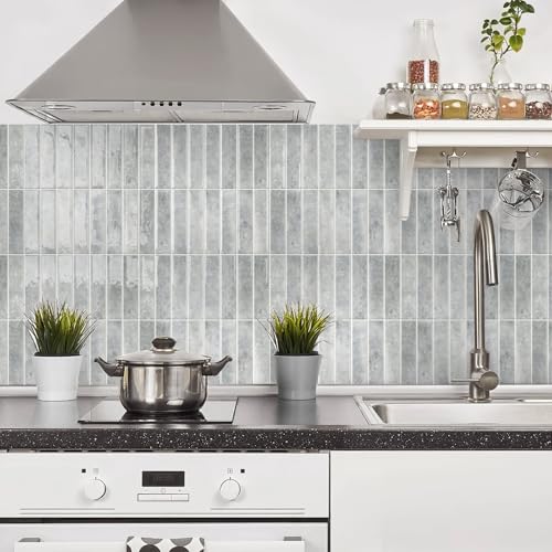 Alwayspon 10 Sheets 12x12inch Grey 3D Vinyl Backsplash Tiles, Self-Adhesive Peel and Stick Wall Tile Stickers Stick on Subway Tiles for Kitchen Bathroom Wall - color: Gray