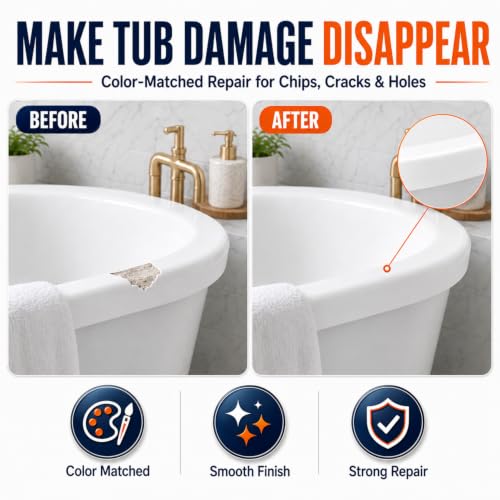 Fiberglass Tub Repair Kit, Bathtub Repair Kit with Color Match for Cracks