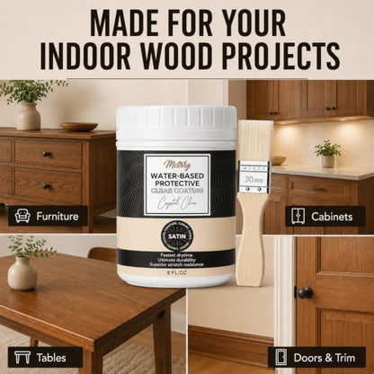 Water-Based Polyurethane for Wood, Clear Satin Finish, 8 fl oz - style: Water-Based Satin
