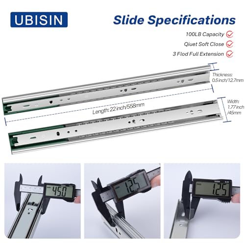 4 Pairs 22 Inch Soft Close Drawer Slides Ball Bearing Cabinet Rails - size: 22 Inch