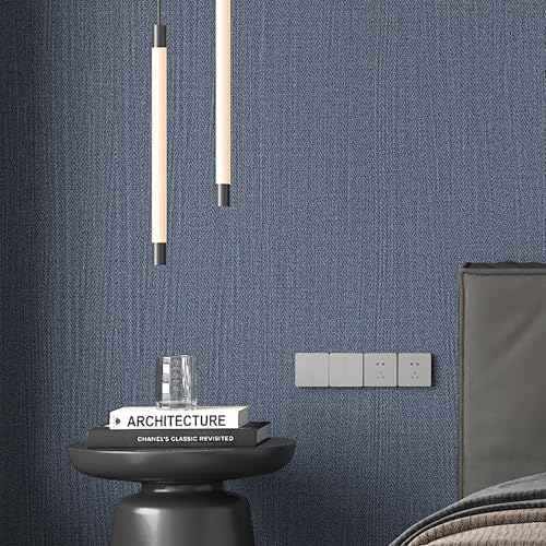 24"x393" Dark Blue Fabric Peel and Stick Linen Textured Wallpaper - color: Dark Blue