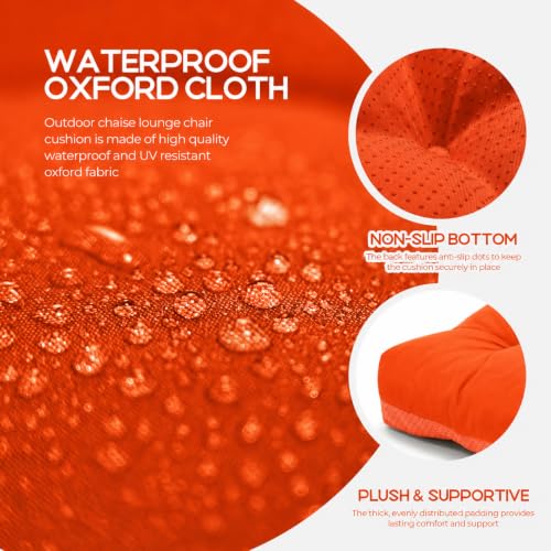 Chaise Lounge Cushions Outdoor Waterproof Lounge Chair Cushion for Outdoor Furniture Thickened Pool Lounge Cushion Replacement Non-Slip with Ties, 71 x 22 x 4.7 Inches, Orange #FX
