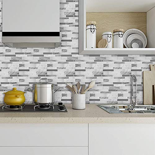 STICKGOO Thicker Design Peel and Stick Tile Backsplash, 12”×12”Stick on Backsplash for Kitchen, Self Adhesive Tile Stickers for Kitchen Backsplash and Bathroom(10 Sheets, Gray) - color: Grey