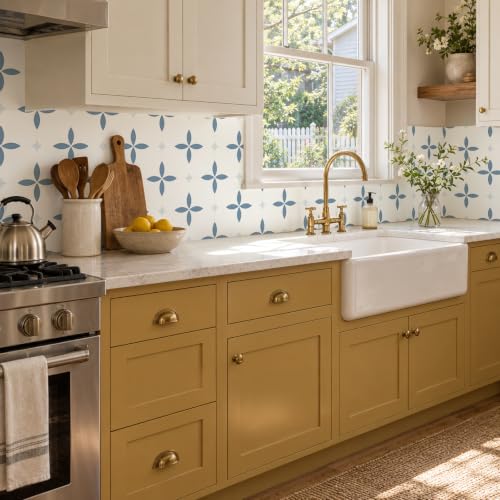 MORCART 20Pcs Peel and Stick Floor Tile 7.87" x 7.87" Blue - color: Blue+White