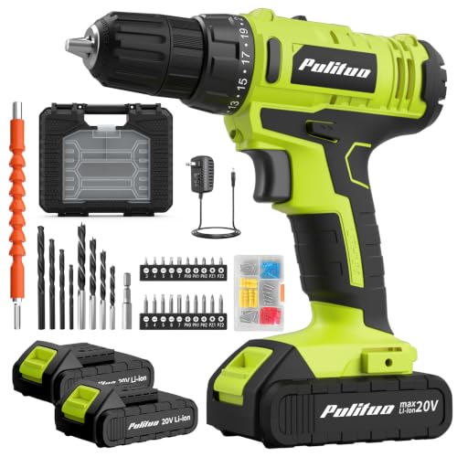 PULITUO 20V Cordless Drill Set, 2 Batteries Electric Screwdriver, 30Nm Power Drill Driver, 21+1 Torque, 2 Speed, 3/8"Keyless Chuck, power Drill with LED Light, Drill Driver Kit for Home (Green) - color: 20v Drill (Green)- Double-box