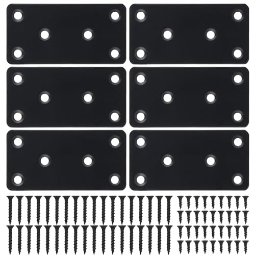 Mending Plate, Metal Steel Flat Straight Brace Bracket, Black Double-Wide Joining Plate for Wood Furniture Fastening & Fixing with 2 Sets of Screws of Different Lengths(40x80mm, 6 Pack) - style: 1.5"×3.1"/40*80mm