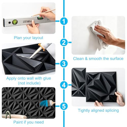 Art3d 33-Pack Accent 3D Textured Wall Panels, 11.8 x 11.8 in, Black - color: Black