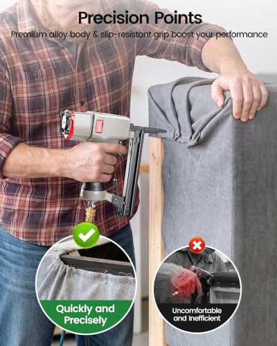 meite Pneumatic Staple Gun with Extended Nose, for 21 Gauge 1/2-Inch Crown Staples, Upholstery Stapler for Woodworking, Carpentry, and DIY Projects (Model 8016BL)
