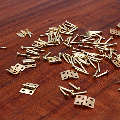 Biaungdo Mini Brass Hinges, 10x8mm, Golden, 24 Pcs - color: Yellow, size: 10x8mm,24Pcs