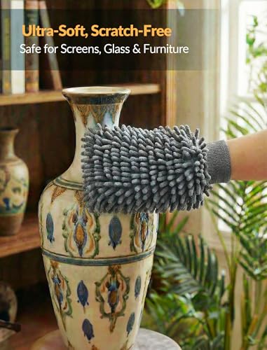 NiHome 4 Pairs Microfiber Cleaning Gloves, Dusting for Blinds, Reusable