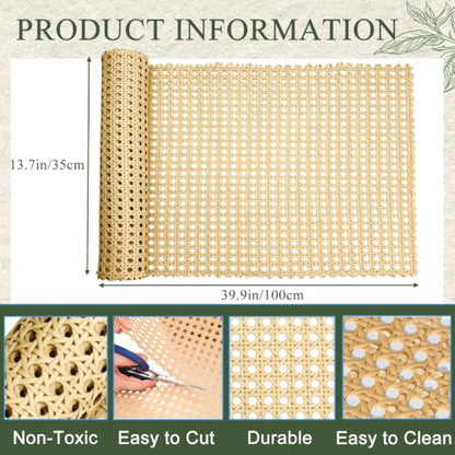 15 Pcs Rattan Repair Kits - Rattan Caning Material for Chairs and Cabinets, Woven Open Mesh Wicker Repair Kit for DIY Home Projects and Furniture (Wood)