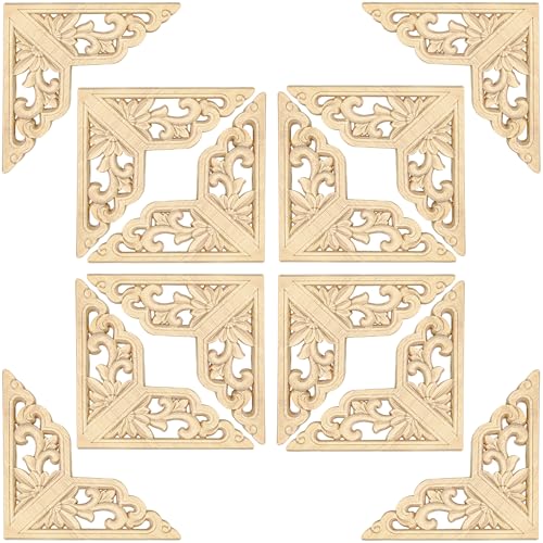 12Pcs 2.4 Inch Wood Carved Applique and Onlays Wooden Corner Decorative Appliques DIY Unpainted Carving Decals Mouldings Trim Decal for Home Decor Furniture Cabinet Wall Deoration - size: 2.4inch(6cm)