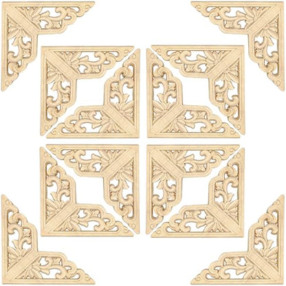 Wood Appliques 12PCS 3.1in Carved Corner Wood Onlays Furniture Decor - size: 3.1inch(8cm)