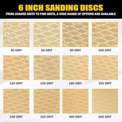 100Pcs 6 Inch 6-Hole Hook&Loop Sanding Discs, 240 Grit Diamond Yellow Sand, Dust-Free/Wear-Resistant, Latex Paper Base (No Fray), 135G Backing for Wood/Metal/Auto, DIY & Pros - style: 6inch-6Hole