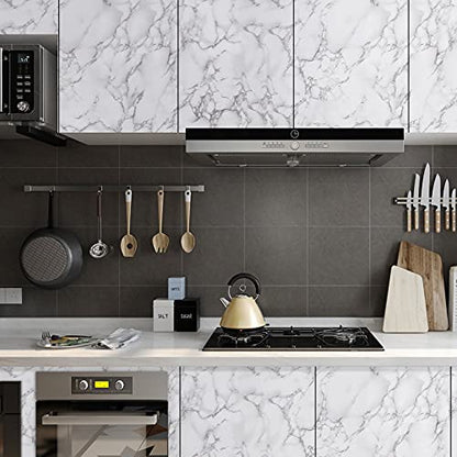 Caltero Marble Contact Paper 24" x 118" White Grey Marble Wallpaper Peel and Stick Glossy Marble Contact Paper Self Adhesive Contact Paper for Countertop Kitchen Cabinets Bathroom - color: White/Grey, size: 118" x 24"