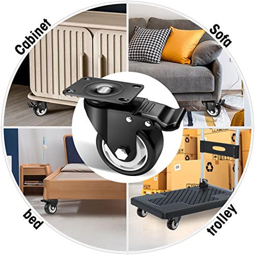 3" Swivel Plate Casters, 1000Lbs Capacity with Brake - color: Black, size: 3 Inch
