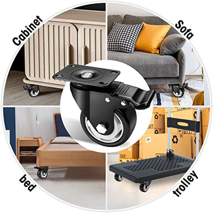 3" Swivel Plate Casters, 1000Lbs Capacity with Brake - color: Black, size: 3 Inch