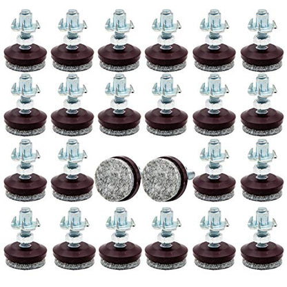 HUAYY 24 Pack Adjustable Furniture Leveling Feet, 1/4-20 Threaded Stem, Integrated Felt Pads for Hardwood Floors, Fit Table Chair Cabinet Sofa Legs, Brown Base with Gray Felt - size: 1 in(24 Pack)