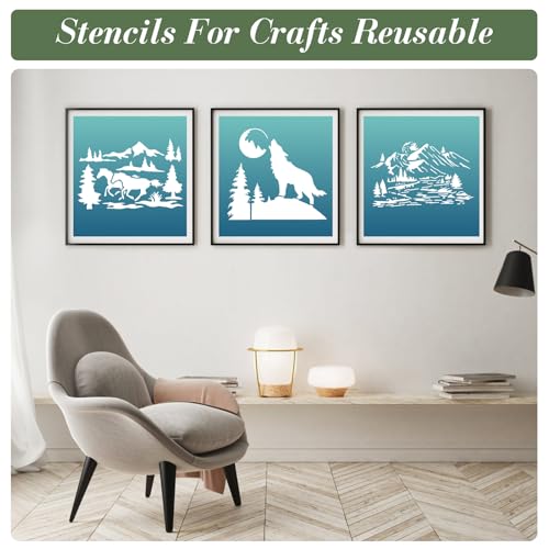 15Pcs Mountains and Animals Stencils for Crafts Reusable(5.9X5.9 Inch) - color: Animals