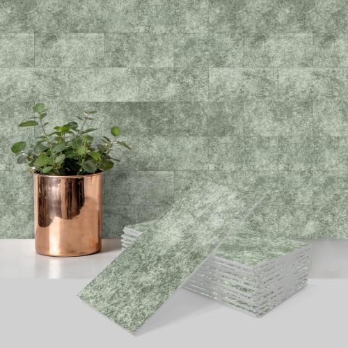 URCOLOR 102-Piece Peel and Stick Backsplash Tiles, 3" x 6" Moss Green Glossy Tile, Stick on Backsplash for Kitchen, Bathroom, Camper, Fireplace - color: Moss Green