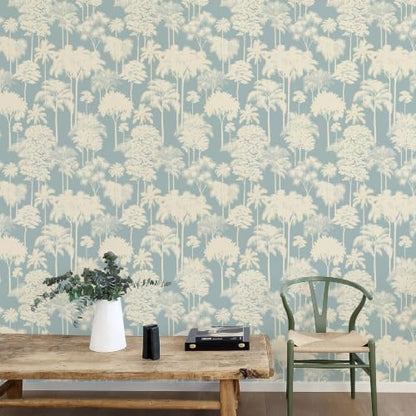 JiffDiff Blue Forest Tree Peel and Stick Wallpaper,17.3" x 120" - color: Blue, size: 17.3" x 120"