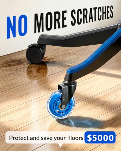 HOLKIE Gaming Chair Wheels Blue Roller Blade Rubber Caster 3 Inch Set of 5 for Carpet Hardwood Floors - color: Blue