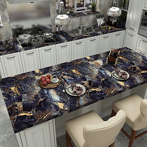 Black Marble Contact Paper Peel Stick Wallpaper Dark Blue Granite 24"x393" Textured Waterproof Self-Adhesive Removable Glossy Wide Vinyl Wrap Large for Countertop Living Room Kitchen Apartment - size: 4" x 24"