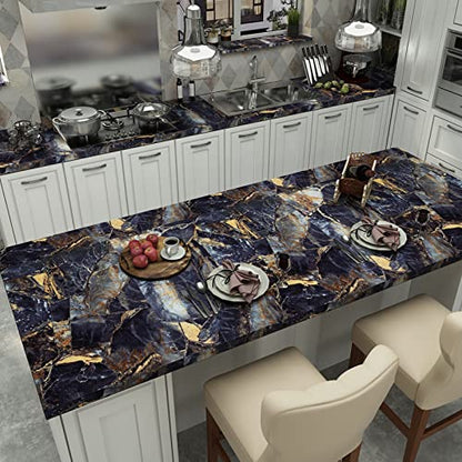 31.5"x 157" Peel and Stick Black Marble Wallpaper Dark Blue Granite Contact Paper Self Stick Waterproof Removable Glossy Large Wall Sticker Vinyl Home Décor for Countertop Living Room Kitchen - size: 31.5" x 157"
